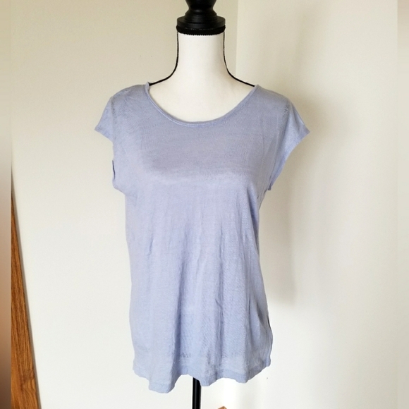☀️ Tahari Linen Sleeveless Shirt - Blue - Picture 1 of 4